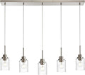 Lighting Contemporary Brushed Nickel Linear Chandelier Pendant Light 5 Lights Clear Seeded Glass Farmhouse Pendant Lighting Modern Dining Room Light Fixture for Living Room Kitchen Island