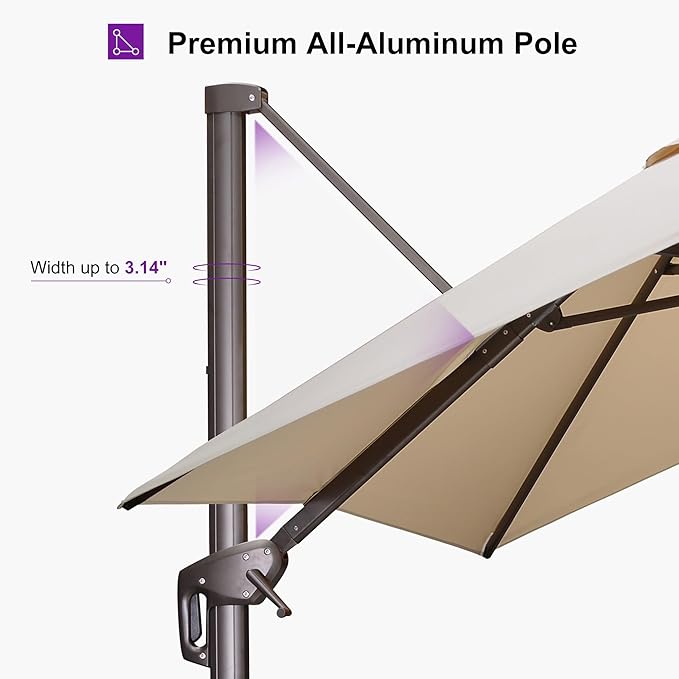 PURPLE LEAF 10' X 10' Patio Cantilever Umbrella with Base Included Square Outdoor Umbrella with 360° Rotation and Aluminum Offset Hanging for Garden Backyard Pool, Beige