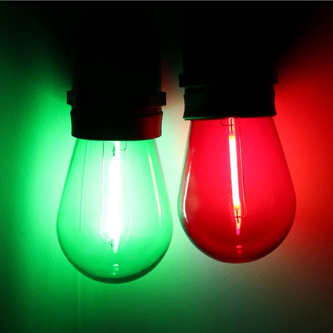 S14 Colored LED String Light Bulbs, 24-Pack 1W Plastic Shatterproof Waterproof Outdoor Indoor Replacement Bulbs for Home Decor, E26 Medium Screw Base, Red and Green Christmas Bulbs