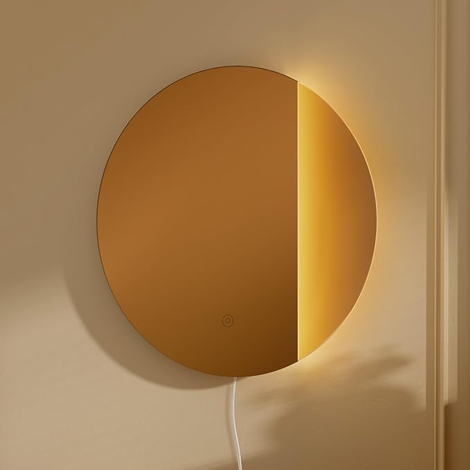 ONEWISH LED Wall Sconce, Dimmable Mirror Wall Lamp,16.93 inch Round Wall Lights for Bedroom with Memory Function, Wall Lamps for Living Room Entryway, Bronze