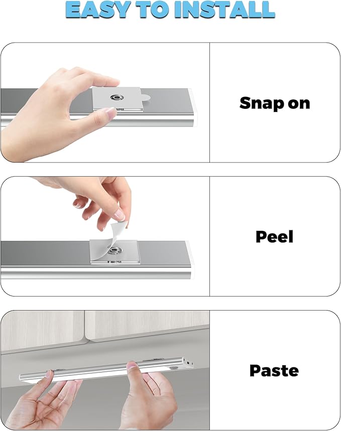 ASOKO Under Cabinet Lights Motion Sensor Light Indoor 2500mAh Rechargeable LED Closet Lights Battery Operated Under Counter Lights for Kitchen Cabinet Lighting Wireless(White,3Pack-12inch)