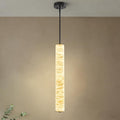 LMQNINE Natural Alabaster Pendant Lights White Marble 24" Long Tube Adjustable Boom Chandelier Modern 3000K Black Ceiling Light for Kitchen Island Bedroom Dining Room Living Room Hallway(M-1Pack)
