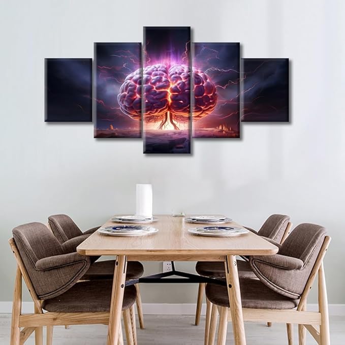 5 Pieces Brain Nervous System Canvas Wall Art for Living Room Human Brain Energy Book Poster Wall Decorations for Bedroom Bathroom Office Prints on Canvas Framed Ready to Hang, (60"Wx32"H)