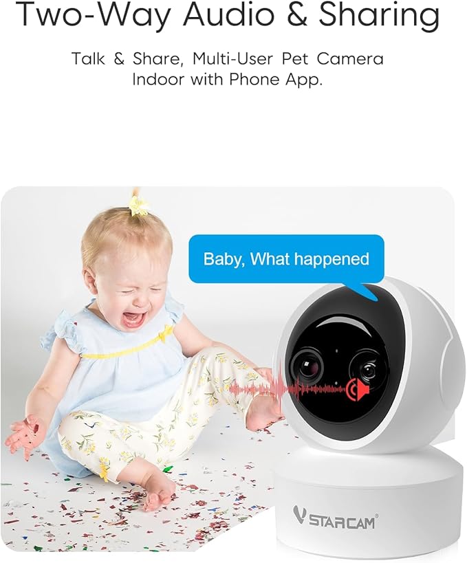 VSTARCAM Security Camera Indoor, Dual Cameras, 2K QHD Security Camera with 10× Zoom, 360° Camera, Baby Monitor, Pet Camera, Human/Pet Detection, AI Tracking, 2.4G Wi-Fi, 2-Way Audio, Plug in