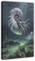 Framed Steampunk Mechanical Nautilus Wall Art - Underwater Industrial Poster for Man Cave Studio Decor 12x18inch(30x45cm)