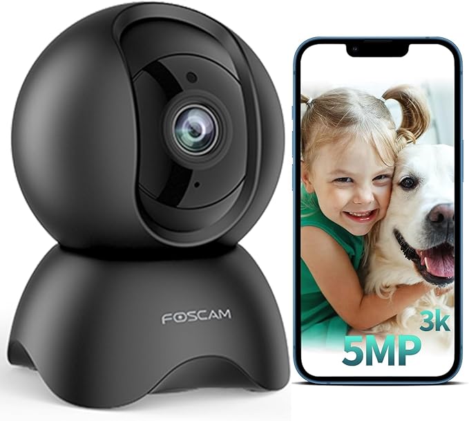 FOSCAM 3K 5MP WiFi Pet Cameras for Home Security, 2.4GHz Indoor Camera Baby Monitor with 360° Pan Tilt, 2-Way Audio, 20X Digital Zoom, Night Vision, AI Human Detection, Cloud & SD Card Storage