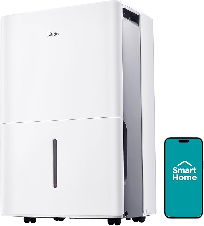 Midea 4,500 Sq. Ft.Dehumidifier for Basement, With Reusable Air Filter 50 Pint - Ideal For Basements, Large & Medium Sized Rooms, And Bathrooms (White)