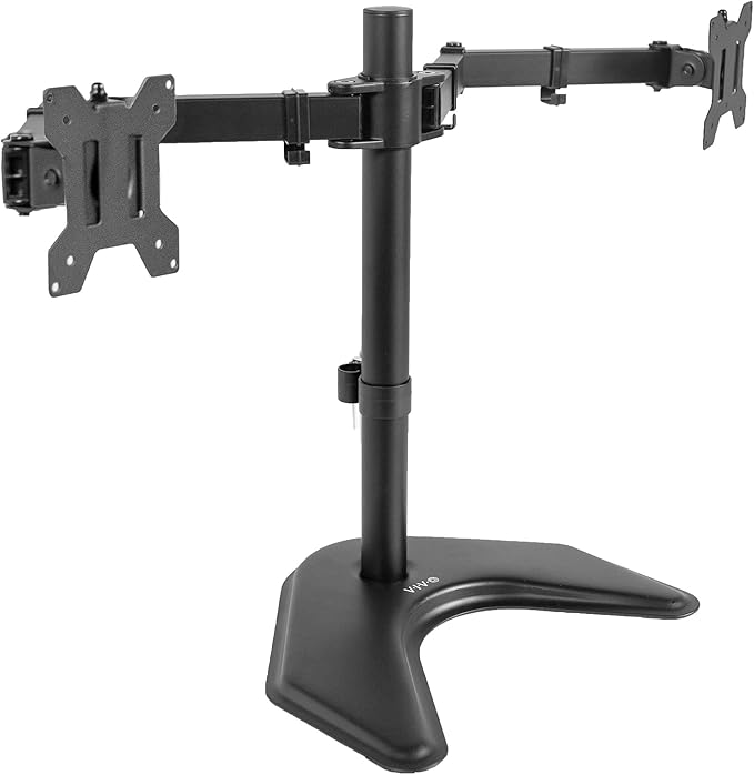 VIVO Dual LED LCD Monitor Mount, Free-Standing Desk Stand for 2 Screens up to 32 Inch, Heavy-Duty Fully Adjustable Arms with Max VESA 100x100mm, Black, STAND-V032F