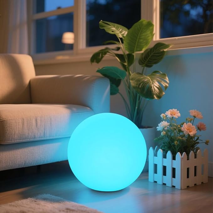 14-in LED Ball Light, Rechargeable Outdoor Globes Light Dimmable RGB Color Changing Globe Floor Lamp w/Remote, Modern Versatile LED Globe Orb Lights Waterproof Glowing Orb Lamp for Home Yard Lawn Path