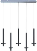 Draco 5 Pendant Lighting Black – LED Hanging Light Fixture for Kitchen Island, Bar, Foyer – Equilateral Cluster of Mini Metal Rod Pipe Tube Cylinders – Dimmable, Adjustable Wire, Lamp Bulb Included