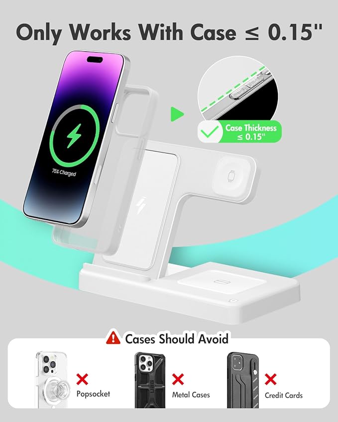 Wireless Charger Stand Charging Station: 3 in 1 Charger Stand Multiple Devices for Apple - iPhone 17 16e 16 15 14 Pro Max 13 12 - Watch 11 10 9 8 7 6 5 4 3 2 SE and Ultra Series-Airpods 4 3 Pro, White