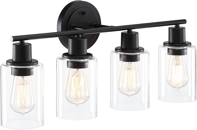 4-Light Bathroom Light Fixture Over Mirror Black 4-Light Vanity Light Fixture for Bathroom Vanity Black Wall Sconce Over Sink