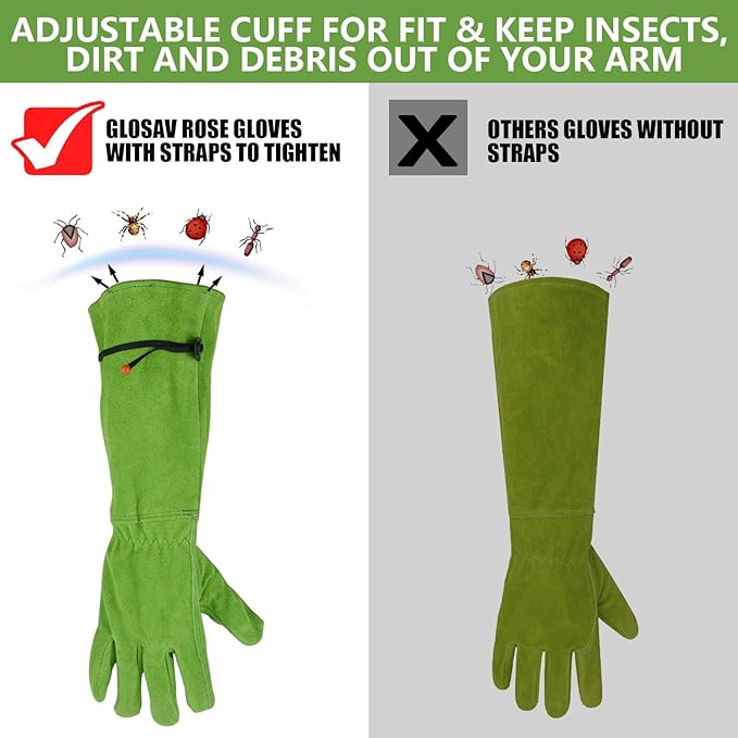 Gardening Gloves for Women, Garden Gloves for Thorn Proof, Professional Rose Pruning Gloves, Long Leather Garden Gloves (Medium, Forest Green)
