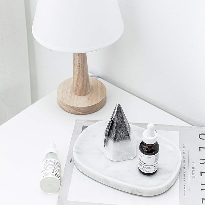 Marble Vanity Tray 7‘’ Decorative Tray Oval Storage Organizer Mini Bathroom Kitchen Dresser Jewelry Dish Ring Holder for Counter, Vanity, Dresser, nightstand or Desk