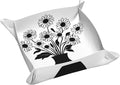 Vase of Daisies Simple Black Minimal Valet Tray Leather Desktop Storage Organizer Bedside for Jewelry Keys Coin Candy Sundries