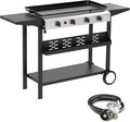 4 Burner Flat Top Grill, 30 Inch Stainless Steel Tabletop Portable Propane Griddle, 40,000 BTU BBQ Gas Griddle Flat Grill with Side Shelves for Camping