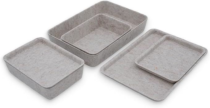 Welaxy Lidded Felt Drawer Organizer Trays with lids Desktop Organizer Bins Storage box for crafts office supplies pen notes Junk Makeup Stationery Organize 3- Pack gift idea (Oatmeal)