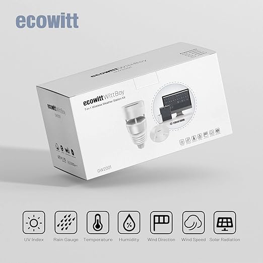 ECOWITT Wittboy Weather Station GW2001, Includes GW2000 Wi-Fi IoT Hub and WS90 7-in-1 Outdoor Solar Powered Weather Sensor, Supports WU/WeatherCloud/Wow/Ecowitt Servers, 915 MHz