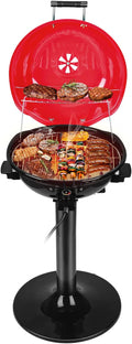 Electric BBQ Grill Techwood 15-Serving Indoor/Outdoor Electric Grill for Indoor & Outdoor Use, Double Layer Design, Portable Removable Stand Grill, 1600W (Stand Red BBQ Grills)