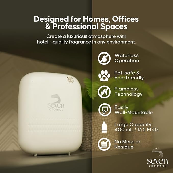 SEVENAROMAS Scent Diffuser SV720 - Bluetooth app, Air Machine for Home & Commercial Use, Covers 2000 sq. ft., Portable Large Room Waterless Diffusers (White)