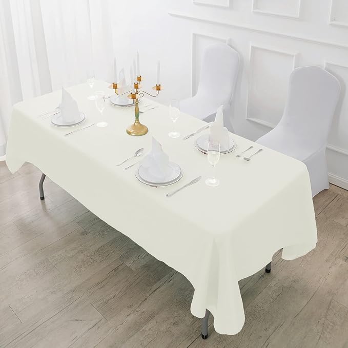 6 Pack Ivory Tablecloth 60 x 102 Inch Table Cloth for 6 Foot Rectangle Tables, Wrinkle Resistant Washable Polyester Fabric Table Covers for Party, Wedding,Dining,and Banquet