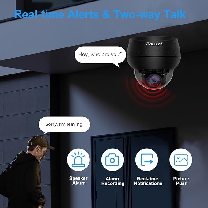 JideTech 10X Hybrid Zoom 4K 8MP Outdoor PTZ IP PoE Dome Camera Indoor, Auto Tracking, Human/Vehicle Detection,Pan Tilt Security Camera with 65ft IR Night Vision, 24/7 Recording, IP66, for Onvif NVR