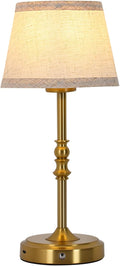Small Gold Rechargeable Table Lamp,12-14 Inch Tall Vintage Style,Battery Powered Cordless Desk Lamp,Mini Touch Control Bedside Lamp,Warm Light 3000K for Nightstand Bedroom Counter Living Room-1 Pack