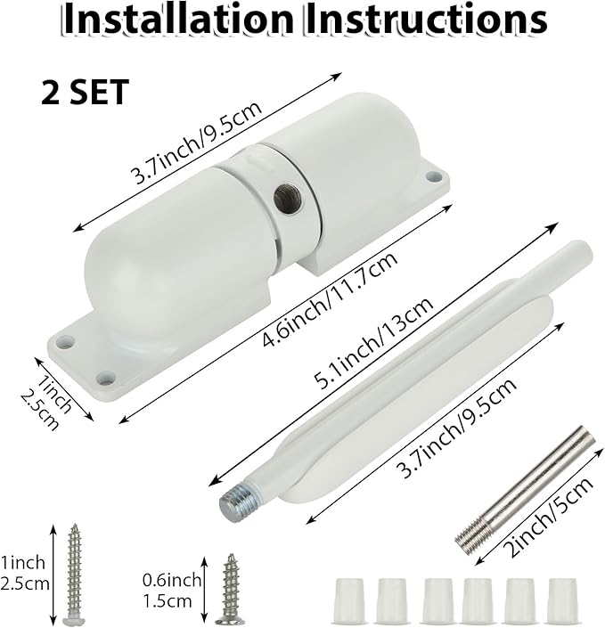 2PCS Automatic Door Closer Safety Spring Door Closers, 4-1/2"or 3-1/2” Adjustable Closing Door Hinge Black & White Door Closer Auto for Self-Closing, Residential, Commercial (White)
