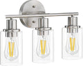Pia Ricco 3-Light Bathroom Vanity Light Fixtures, Brushed Nickel Vanity Lights with Clear Glass Shades,Modern Wall Lights Over Mirror, Bath Wall Sconces for Mirror Living Room Bedroom Hallway