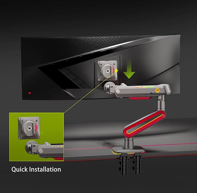 NB Designer Gaming Monitor Arm for 32 to 60 Inches Screen, Load up to 20 kg, VESA 75/100, RGB-Light, Heavy Duty, Multi Angle Adjustable, Premium Aluminum, Long Arm Extension Red