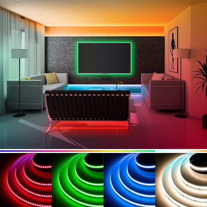 BTF-LIGHTING FCOB COB LED Strip RGBW 3000K 896LED/m 9.8FT DC12V Color Changing Flexible High Density Uniform Light 12mm Width for Home Indoor Decoration(No Adapter or Controller)