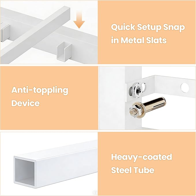 Low Bunk Bed Twin Over Twin with Storage Staircase, RGB LED Lights, Drawers & Shelves, Metal Bunk Beds for Kids with Power Outlet, Double Full-Length Guardrails & Metal Slats for Small Space, White