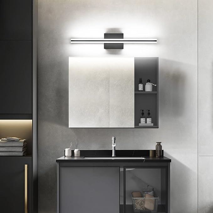 SOLFART Bathroom Vanity Lights Over Mirror 14W 24 Inch Modern Black Bathroom Light Fixture 6000K ND