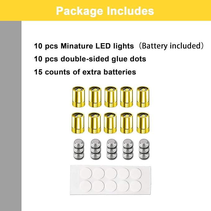 10 Pack Small Spotlight Battery Operated LED Lights, Warm White LED Wireless Miniature Spot Light for Artwork Painting,Jewelry Showcase Display,Closet,DIY Hand Craft (CoolWhite)