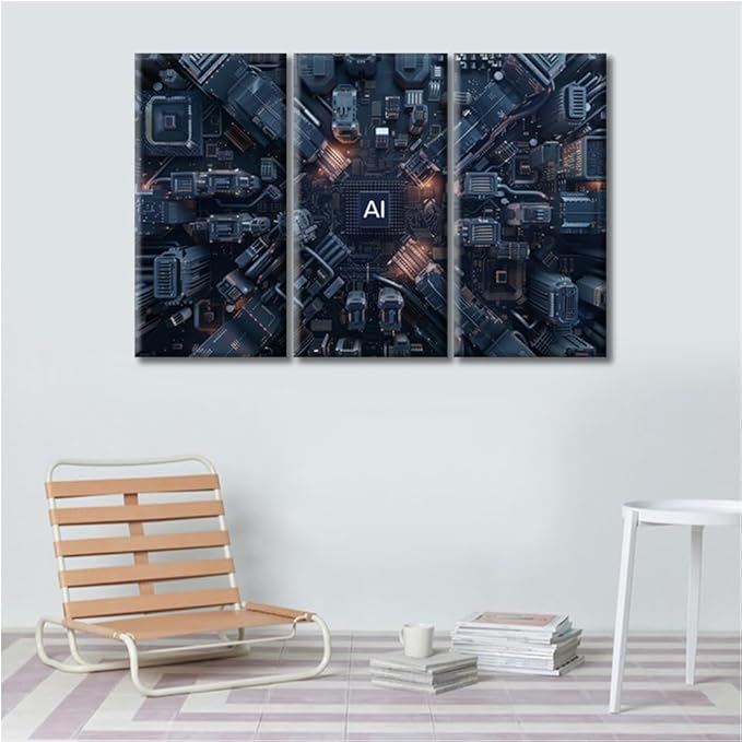 Canvas Wall Art Motherboard Digital Chip Decor AI Advanced Circuitry Picture Canvas Digital Intelligence Hub Wall Art for Living Room Stretched and Framed Picture Artwork for Home Decor (36" Wx24 H)