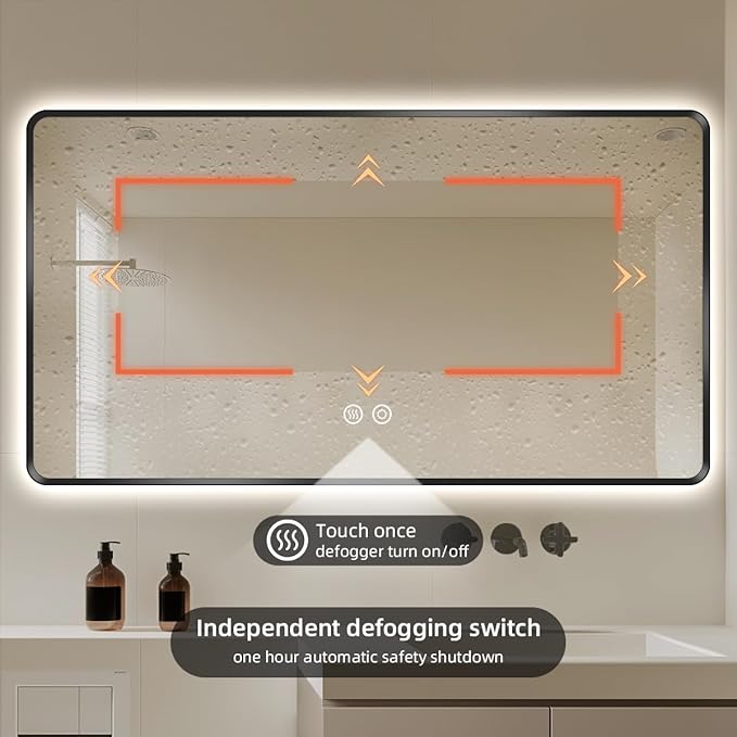 36" x 48" Black LED Bathroom Mirror with Lights, Lighted Vanity Mirror with Anti-Fog, 3-Color Stepless Dimmable, Memory, Shatterproof, UL-Listed, Wall Backlit Mirror (Horizontal)