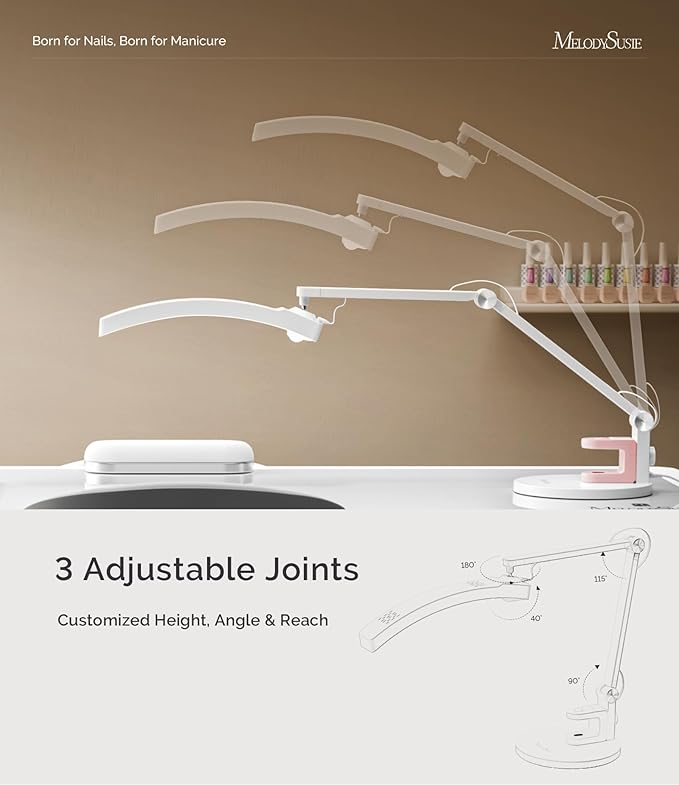 MelodySusie LED Manicure Table Lamp for Nail Techs, S-Pro29G Professional Nail Desk Light with Magnetic UV Curing Lamp, Adjustable Arm, Dimmable Brightness & 3 Color Temps for Gel Nails & Nail Art
