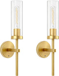Shenmoyl Battery Operated Wall Sconces Set of 2, Gold Rechargeable Wall Lighting Fixtures, Dimmable Wall Lights with Remote & Clear Glass Shade for Living Room, Bathroom,Bedroom