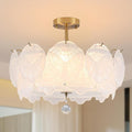 ETONIMERR 19.7'' Modern Glass Chandelier for Dining Room, Gold Semi Flush Mount Ceiling Light with Glass Shell Petals, 3 Light Flower Chandelier for Bedroom Living Room Hallway Entryway