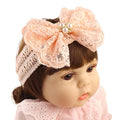 Lace Flower Bow-knot Baby Girls Headband Birthday Infant Wrap Elastic Baby Turban Hairband for Newborn Infant Toddler Kids (Pink pearl)