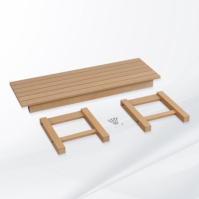 Psilvam Outdoor Bench, Two Person Poly Lumber Porch Bench, Weatherproof Garden Bench That Never Rot and Fade, All-Weather Patio Bench Suit for Garden, Porch, and Park (Teak Color)