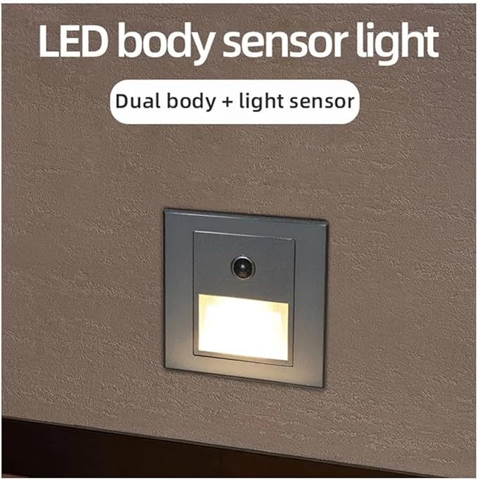 4Pcs Motion Sensor Stair Lights 3W Recessed LED Step Light 3000K Indoor Stair Step Wall Lamp Staircase Bedroom Decoration 1Pcs Black