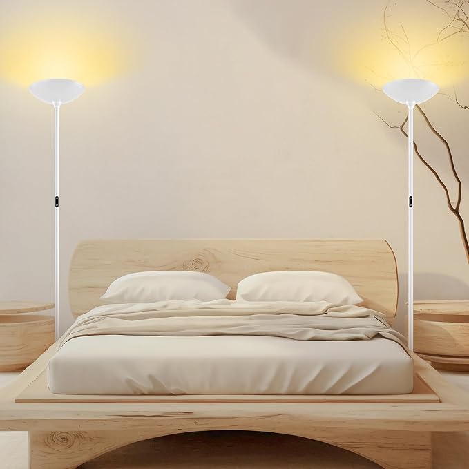 BoostArea Dimmable Floor Lamp,30W 3000LM Super Bright LED Torchiere Standing Lamp with Remote & Touch Control,71 in Tall Pole Sky Modern Floor Lamps for Living Room Bedroom Office,2700k-6500k,White