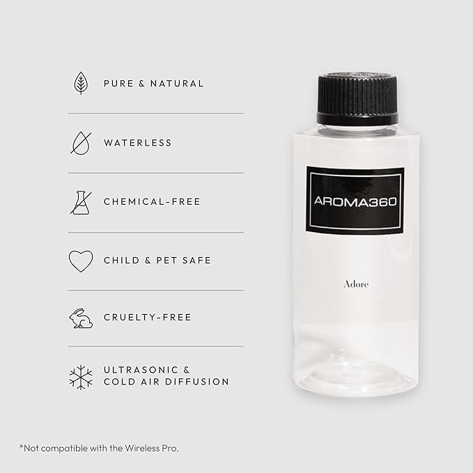 Aroma360 - Adore Oil Blend - Luxury Hotel Inspired Essential Oil Diffuser - Aromatherapy Scent Diffuser Oil - White Tea, Jasmine and Peony 6.7 fl oz, 200 mL