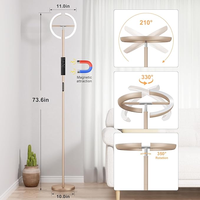 Floor Lamps for Living Room, 40W/2400LM LED Floor Lamp with Touch & Remote Control, 70" Tall Standing Lamp Stepless Dimmable, Modern Torchiere Corner Lamp for Bedroom, Office - Light Gold
