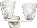 Kichler Marant 2-Light Bathroom Vanity Light Fixture with Clear Water Glass in Brushed Nickel, Modern Wall Mount Light for Bathroom Over Mirror (14.25 in x 9.5 in), 55215NIWTR