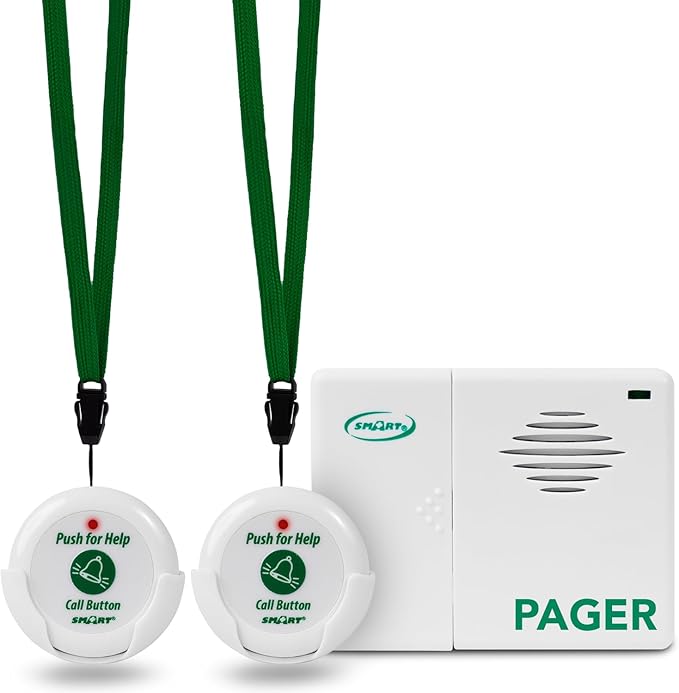Smart Caregiver Pager System with 2 Call Buttons for Elderly Assistance, Fall Prevention, and Nurse Calling | Wearable Wireless Pager for Patient Help at Home | USA-Based Company and Customer Support