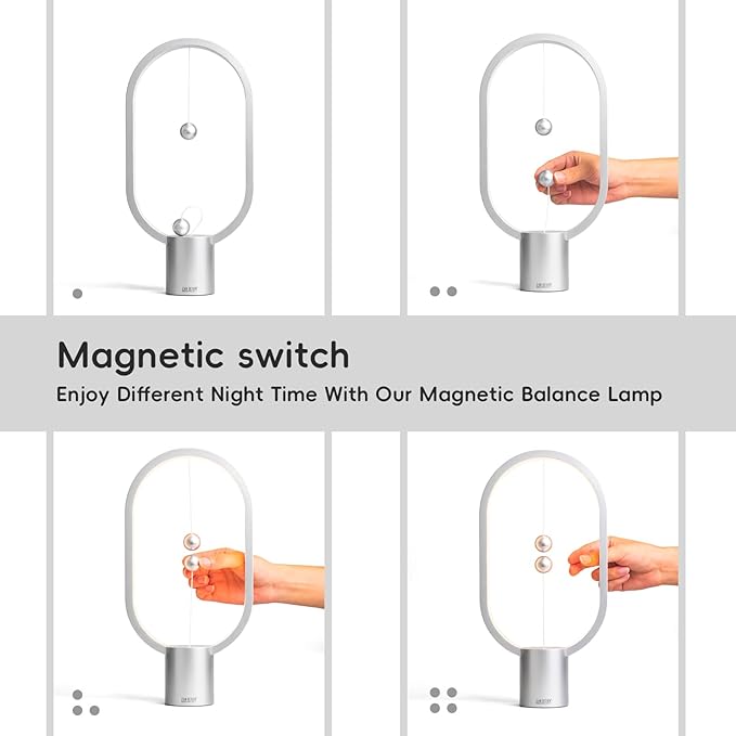 Table Lamp for Bedroom - Balance Lamp,Bedside Lamp with Touch Dimmer,Nightstand Lamp,3 Level Brightness Rechargered Night Light for Home,Office,College Dorm (Silver)