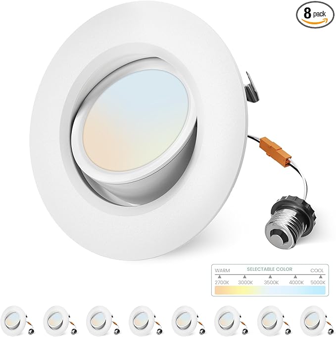 4 Inch Gimbal Led Recessed Lighting Retrofit,4 Retrofit Led Recessed Lighting,5 CCT 2700K-5000K Dimmable 8W 700LM,Compatible with TP24 Connector/E26 Bases,ETL & ES(8 Pack)