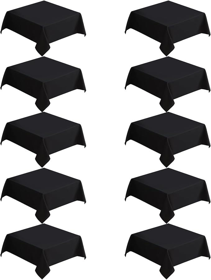 VidaFete Square Tablecloth 10 Pack52 x 52 Inch Tablecloths Stain Wrinkle Resistant Polyester Dining Table Cover for Kitchen Dinning Party Wedding Rectangular Tabletop Buffet Decoration(Black)